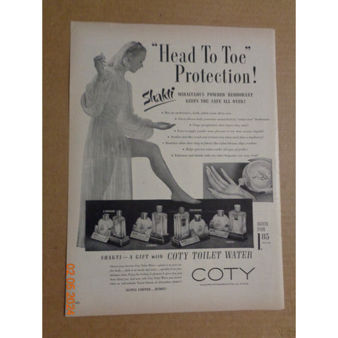 Vintage Print Ad -1951 for Coty Toilet Water