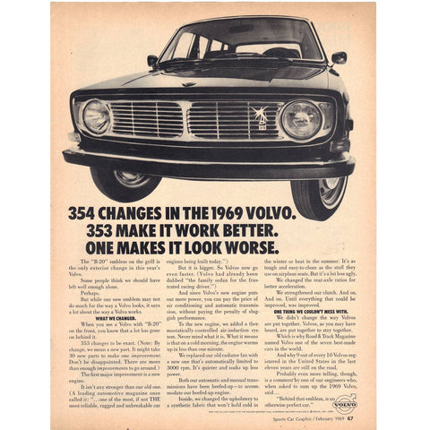 Vintage 1969 Volvo B-20 Print Ad,Wall Art