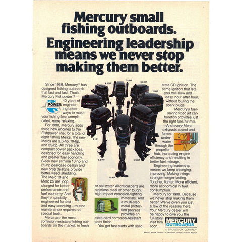 Vintage 1980 Print Ad for Mercury Outboard Motors- Wall Art,Vintage Gift