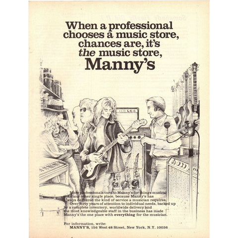 Vintage 1977 Print Ad for Manny's Music Store