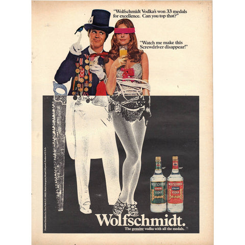Vintage 1971 Print Ad for Wolfschmidt Vodka and Mercury Capri