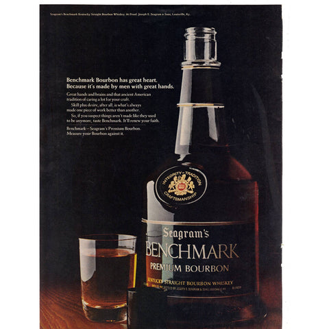 Vintage 1969 Print Ad for Seagram's Benchmark Bourbon