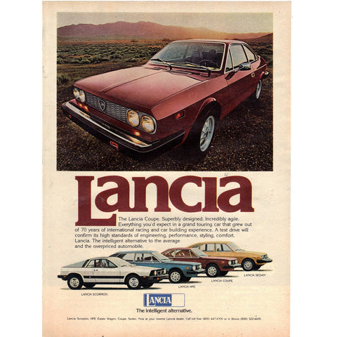 Vintage 1977 Print Ad for Lancia Coupes and Cricketeer Suits