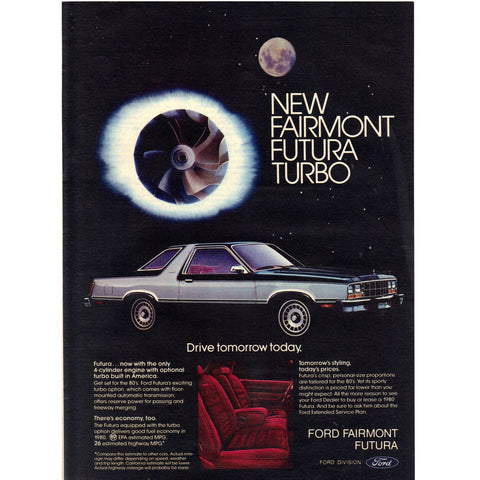 Vintage 1980 Print Ad for Ford Fairmont Futura Turbo