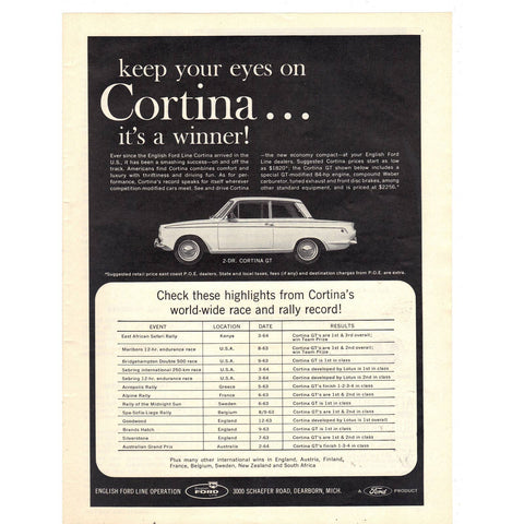 Vintage 1964 Cortina by Ford Print Ad