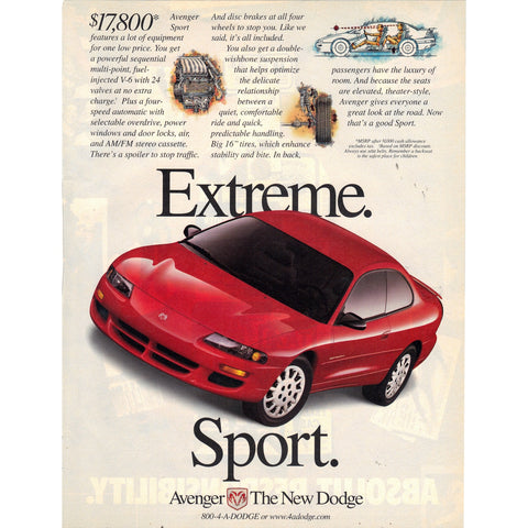 Vintage 1999 Print Ad for Dodge Avenger and Absolute Vodka