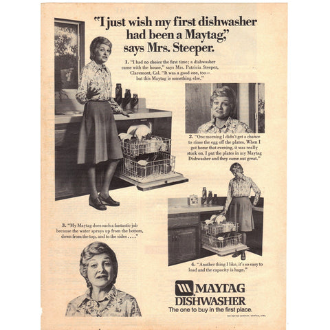 Vintage 1975 Maytag Dishwasher Print Ad