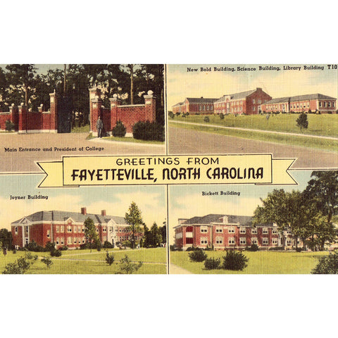Linen Postcard - Greetings from Fayetteville,North Carolina