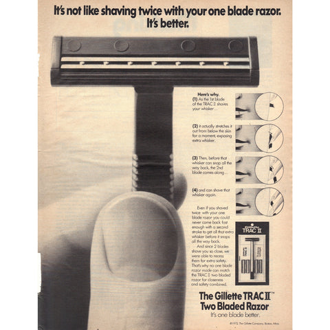 Vintage 1972 Print Ad for Gillette Trac II Razors - Wall Art