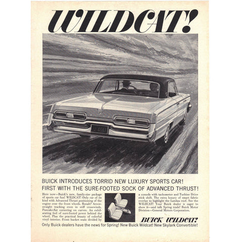 Vintage 1962 Magazine/Print Ad for Buick Wildcat