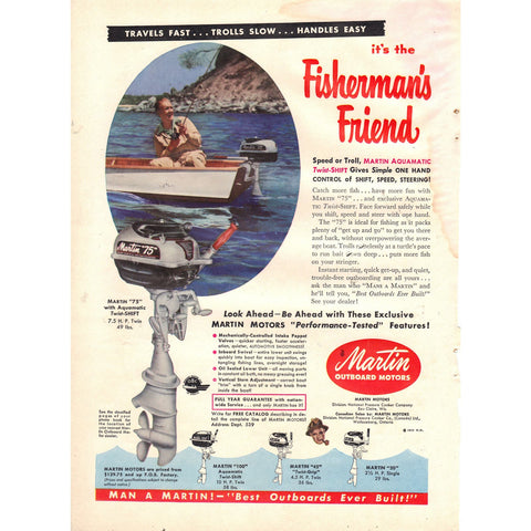 Vintage 1953 Print Ad for Martin Outboard Motors