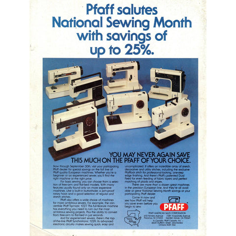 Vintage 1982 Print Ad for Pfaff Sewing Machines and Barclay Cigarettes