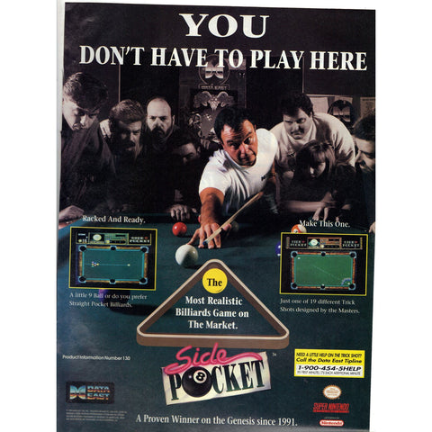 Vintage 1994 Print Ad for Side Pocket Pool - Super Nintendo