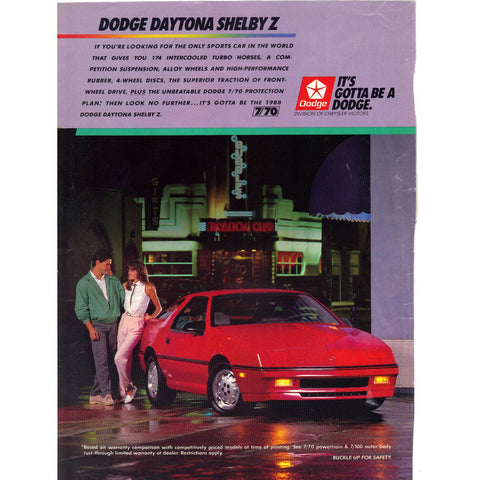 Vintage 1987 Dodge Daytona Shelby Z Print Ad