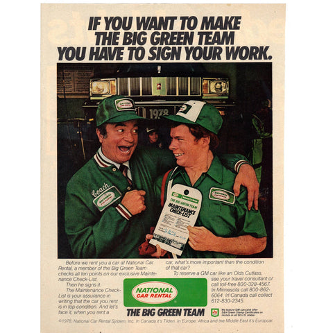 Vintage 1978 Print Ad for National Car Rental