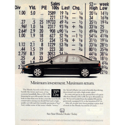 Vintage 1996 Print Ad for Honda Accord