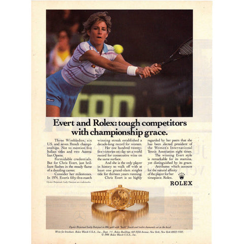 Vintage 1989 Rolex Print Ad w/ Chris Evert