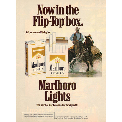 Vintage 1980 Marlboro Lights Cigarettes and Canadian Club Print Ad