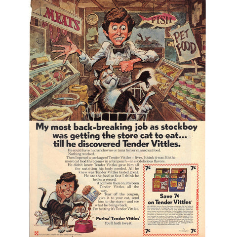 Vintage 1974 Print Ad for Tender Vittles and Hudson Sprayers