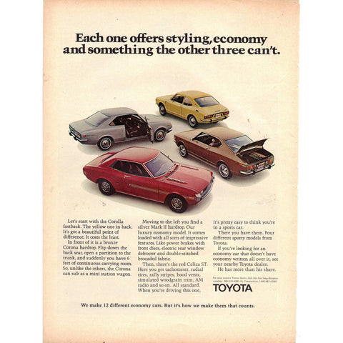 Vintage 1971 Print Ad for Toyota and Viceroy Cigarettes