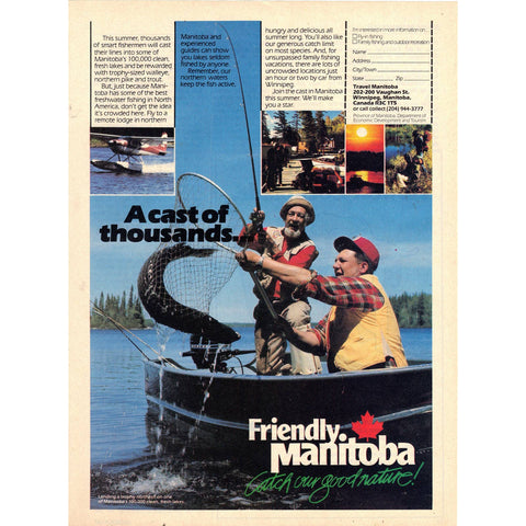 Vintage 1980 Print Ad for Manitoba Fishing