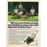 Vintage 1980 Print Ad for Mariner Outboard Motors and John Deere Lawn Mowers