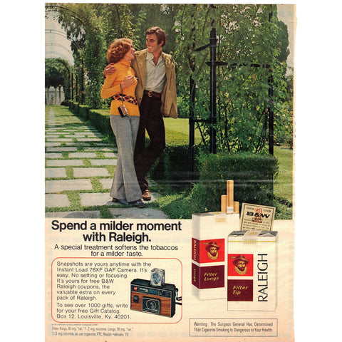 Vintage 1973 Raleigh Cigarettes Print Ad