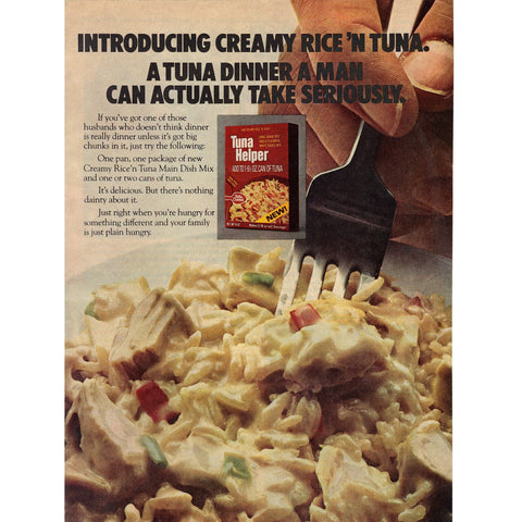 Vintage 1974 Print Ad for Betty Crocker Tuna Helper