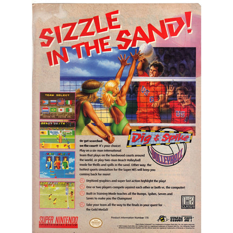 Vintage 1993 Print Ad for Dig & Spike Volleyball - Super NES