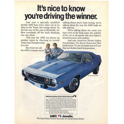 Vintage 1972 Magazine/Print Ad for AMC Javelin AMX and Toyota Mark II