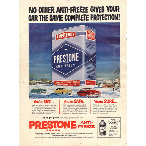 Vintage 1953 Print Ad for Prestone Anti-Freeze