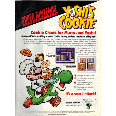 Vintage 1994 Print Ad for Yoshi's Cookie - Super Nintendo