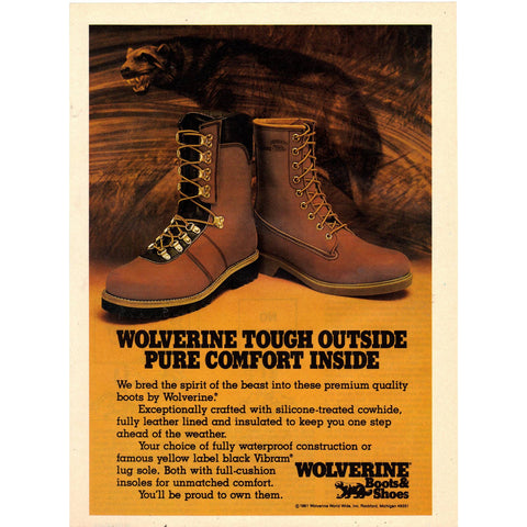 Vintage 1981 Print Ad for Wolverine Boots
