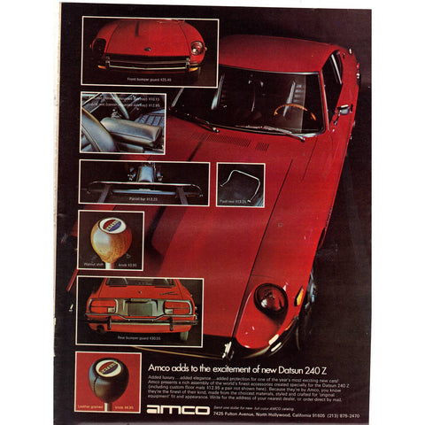 Vintage 1972 Print Ad for Amco Shifter Knobs and Stewart-Warner Instruments