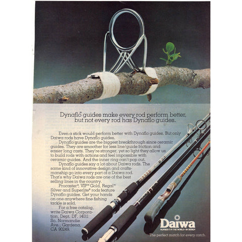 Vintage 1980 Print Ad for Daiwa Rods with Dynaflo Guides