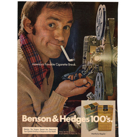 Vintage 1974 Benson & Hedges 100's Cigarettes Print Ad