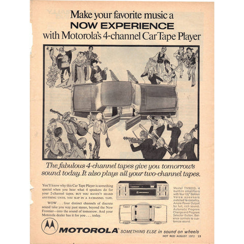 Vintage 1972 Print Ad for Motorola 4-Channel Car Tape Player