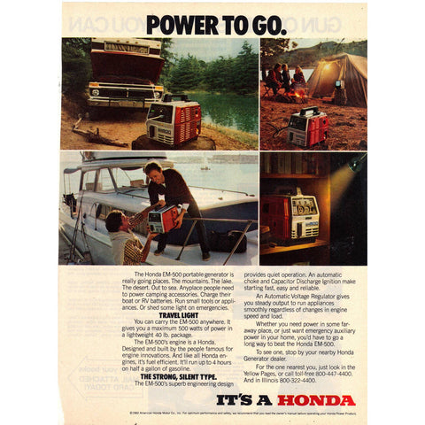 Vintage 1982 Print Ad for Honda Generators