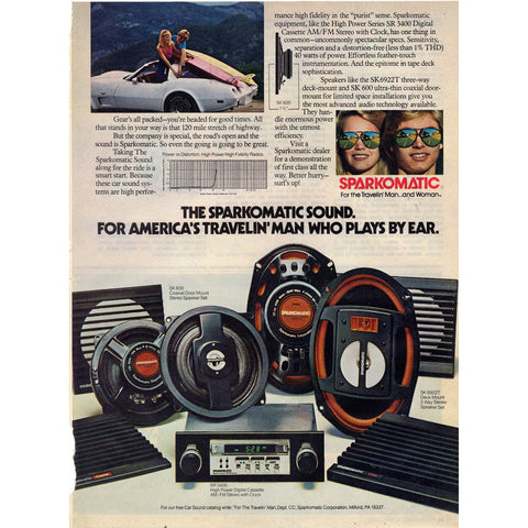 Vintage 1980 Print Ad for Sparkomatic Car Audio