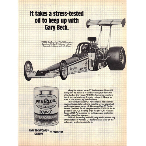 Vintage 1984 Print Ad for Pennzoil Racing Oil