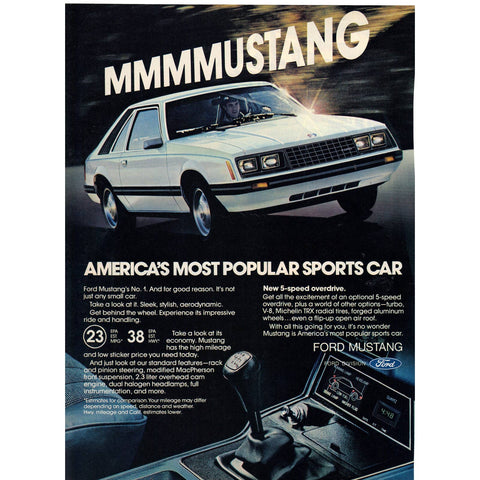 Vintage 1980 Print Ad for Ford Mustang and Carter Carburetors