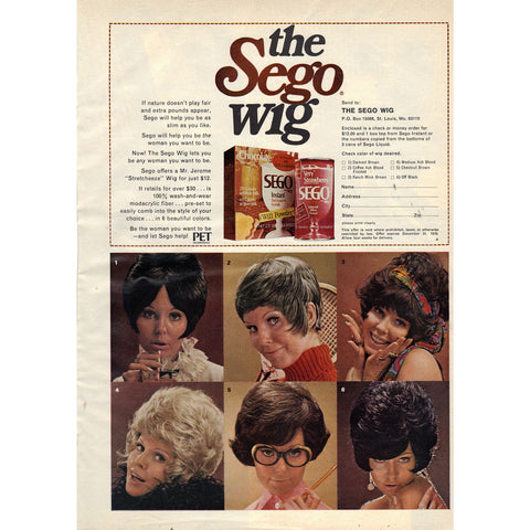 Vintage 1970 The Sego Wig Print Ad