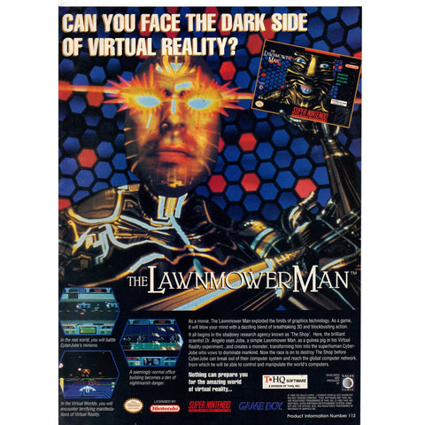 Vintage 1993 Print Ad for The Lawnmower Man - Super NES