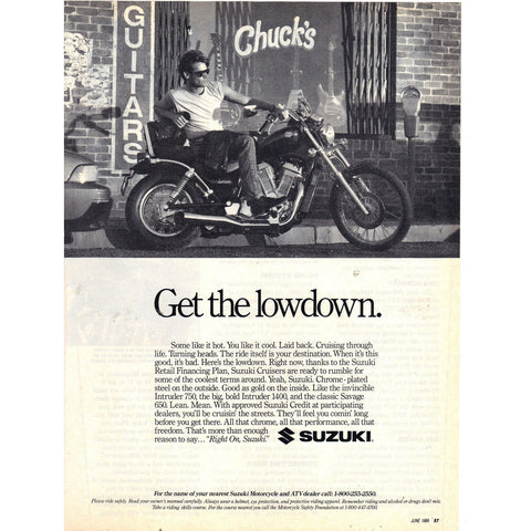 Vintage 1989 Print Ad for Suzuki Motorcycles