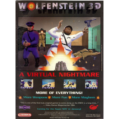 Vintage 1994 Print Ad for Wolfenstein 3D - Nintendo