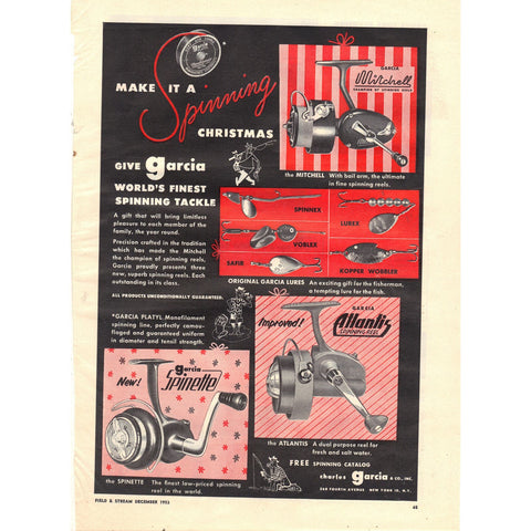 Vintage 1953 Print Ad for Garcia Fishing Reels