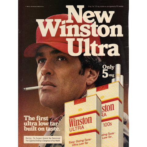 Vintage 1981 Print Ad for Winston Ultra Cigarettes and Lord Calvert Canadian Whisky