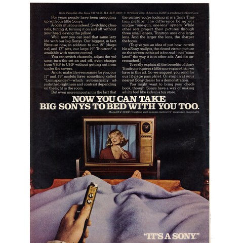 Vintage 1975 Sony Television Print Ad