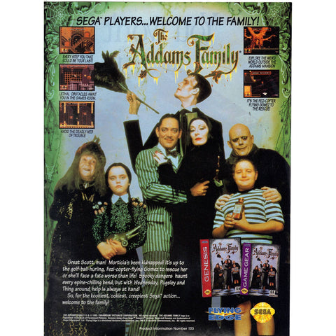 Vintage 1994 Print Ad for The Addams Family - Sega Genesis