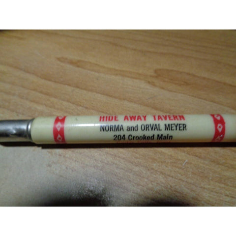 Vintage Celluloid Bullet Pencil - Hide Away Tavern - Cedar Falls,Iowa